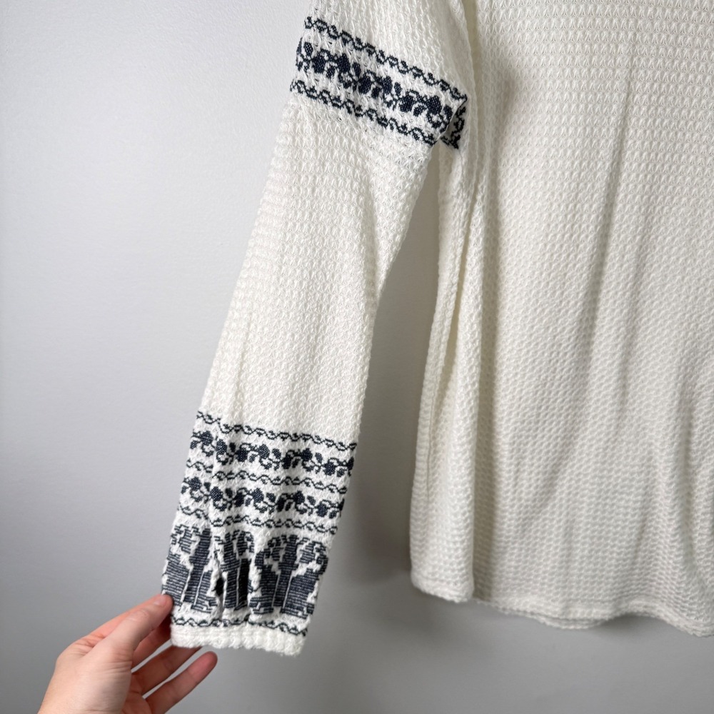 Sundance Waffle Knit Top White Embroidered Boho Peasant Long Sleeve Womens M - Picture 3 of 10